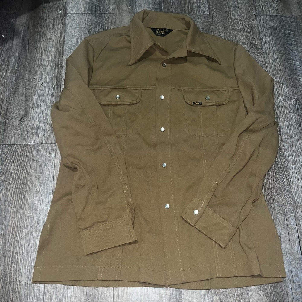 90s‎ Lee Beige Pearl Snap Chamois Shirt Size Large - Western Cowboy Made In USA